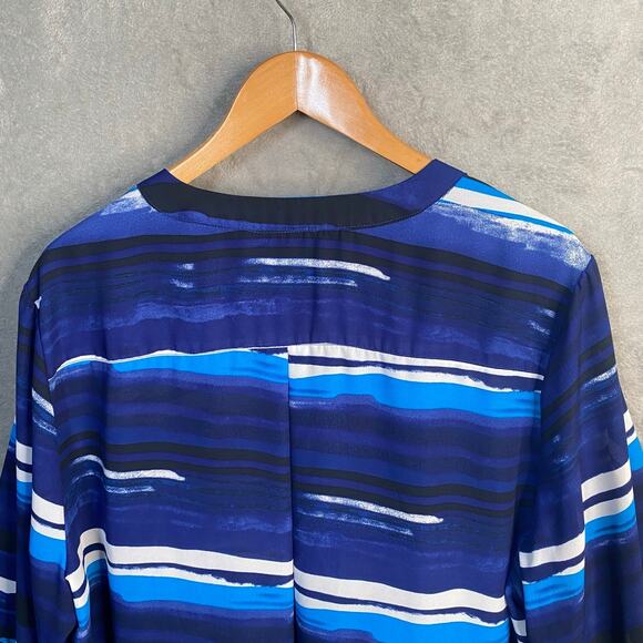 Notations Top 3X Button Down 3/4 Sleeve Blue Striped Abstract Career Casual - Picture 9 of 14